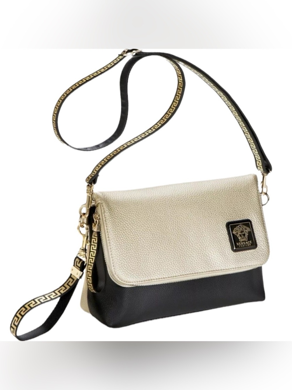 Versace Leather Crossbody Medusa Bag  in Cream and Black